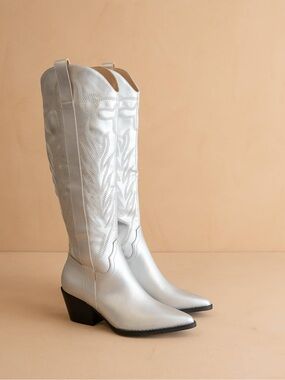 Women's Silver Western Knee-High Boots